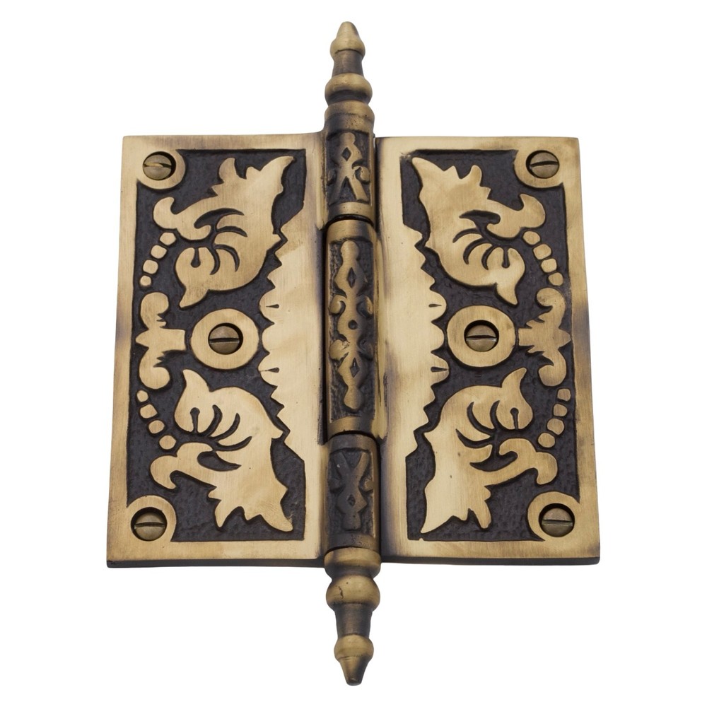 Victorian Style 4 Inch Door Hinge Highlighted Bronze in Solid Brass
