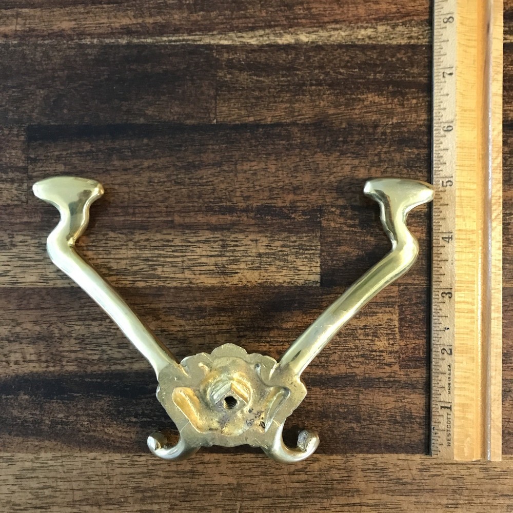 Victorian Style Double Coat Hook Cast Brass Wall Decor