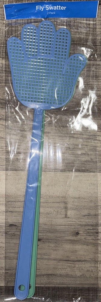 True Living 2 Pack Handle Fly Swatter Blue & Green Plastic