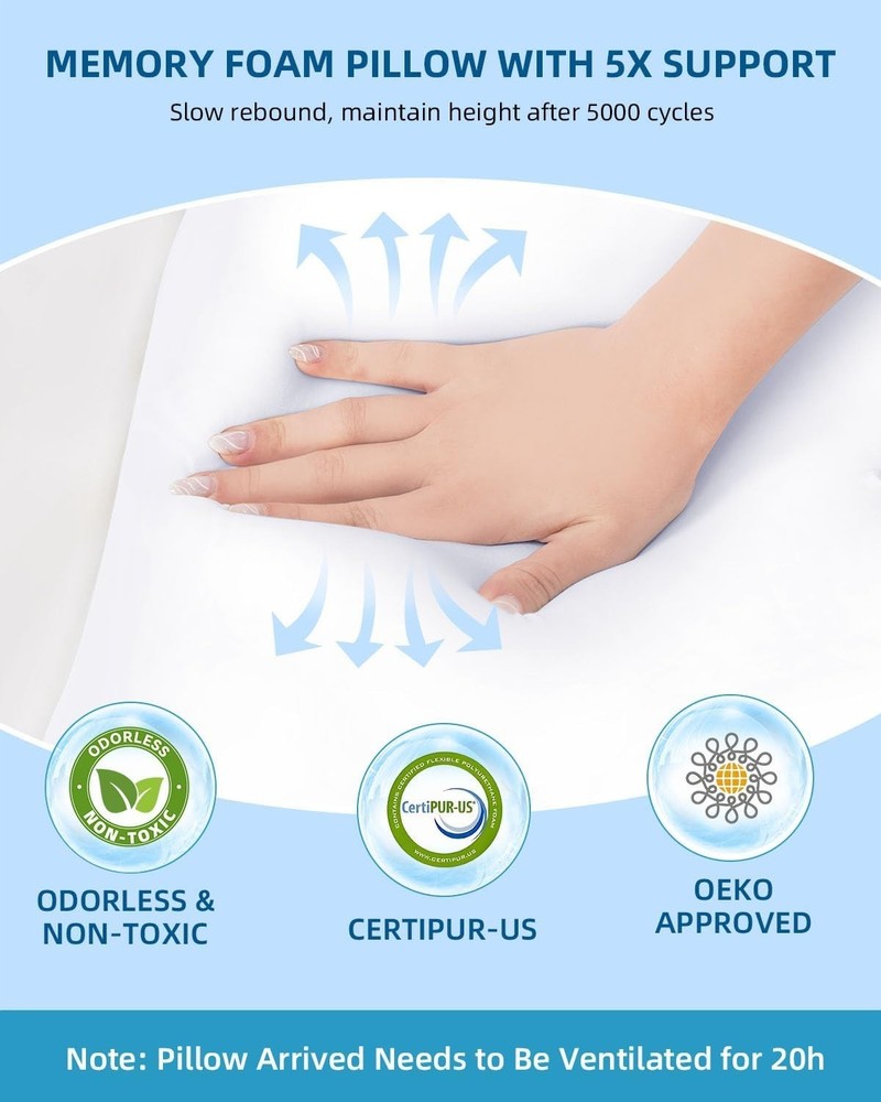 Soft Memory Foam Pillow with Cooling Design - Ideal for Side & Back Sleepers