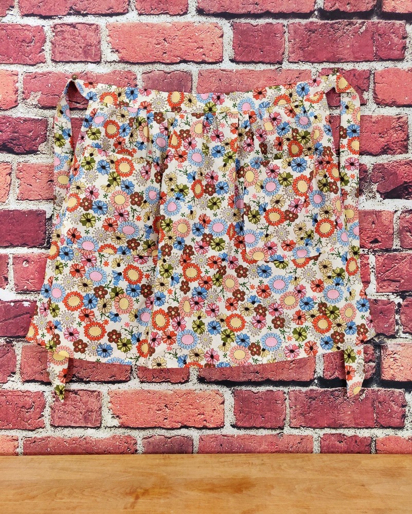 Handmade Multicolor Floral Double Pocket Waist Kitchen Apron