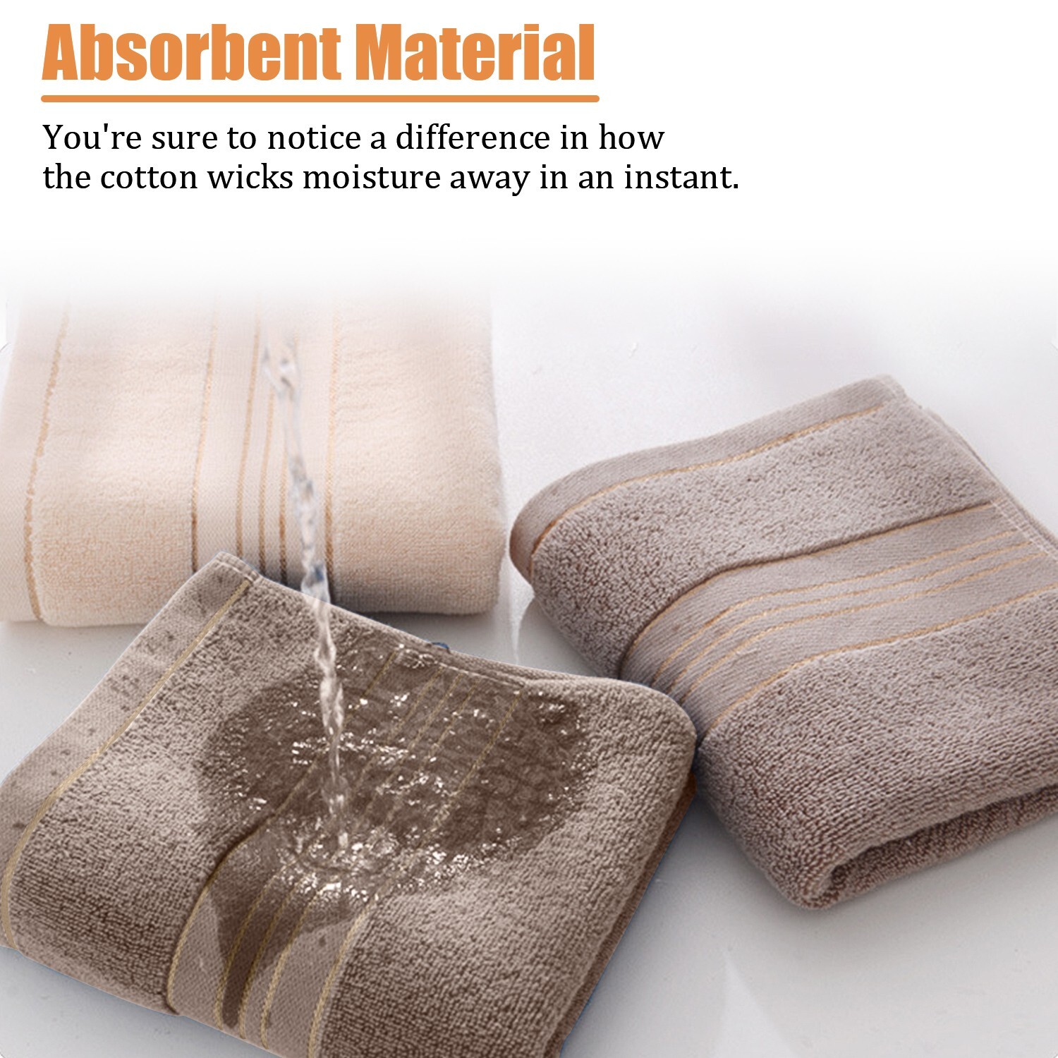 100% Cotton Premium Soft Towel 3PCS Soft Gold Luxury Absorbent Face Cloth Bath