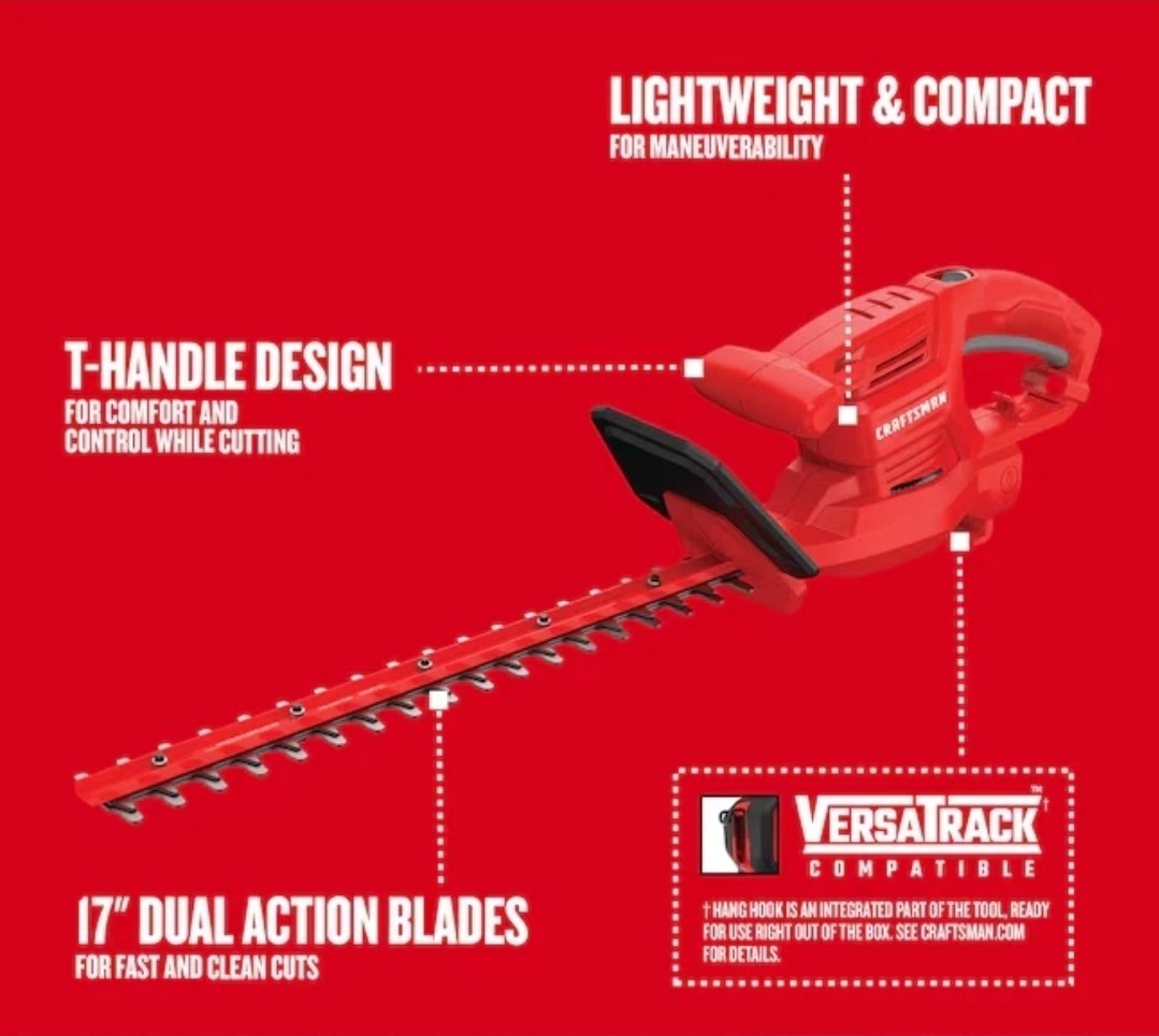 CRAFTSMAN 17" Corded Electric 3.2 AMP Dual Action Blade Hedge Trimmer - NEW!