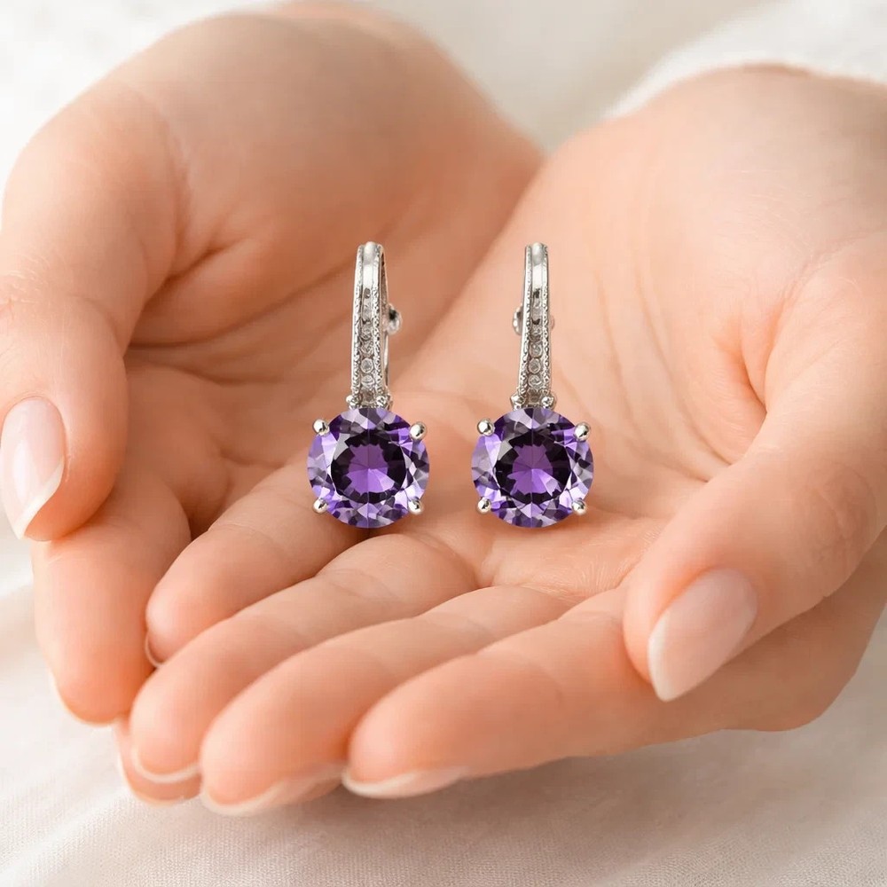 Amethyst Gemstone Purple 925 Sterling Silver Drop Dangle Earrings 1" Handmade