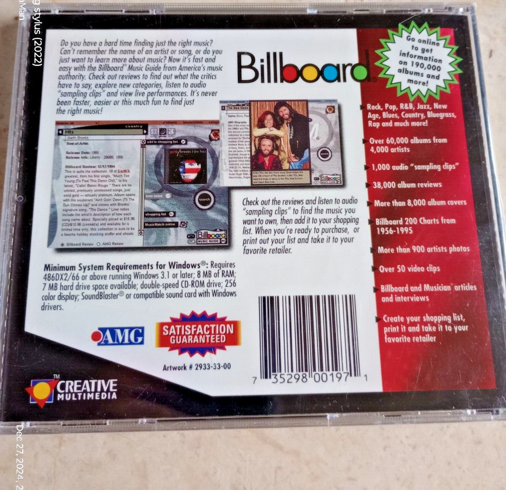 NEW SEALED BILLBOARD MUSIC GUIDE PC CD DISC SOFTWARE WINDOWS