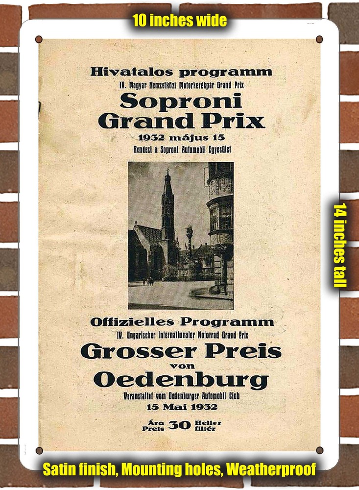 Metal Sign - 1932 Sopron Racing Program - 10x14 inches
