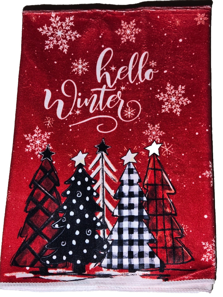 Christmas Trees "Hello Winter"  Hand Towel 100% Microfiber Holiday