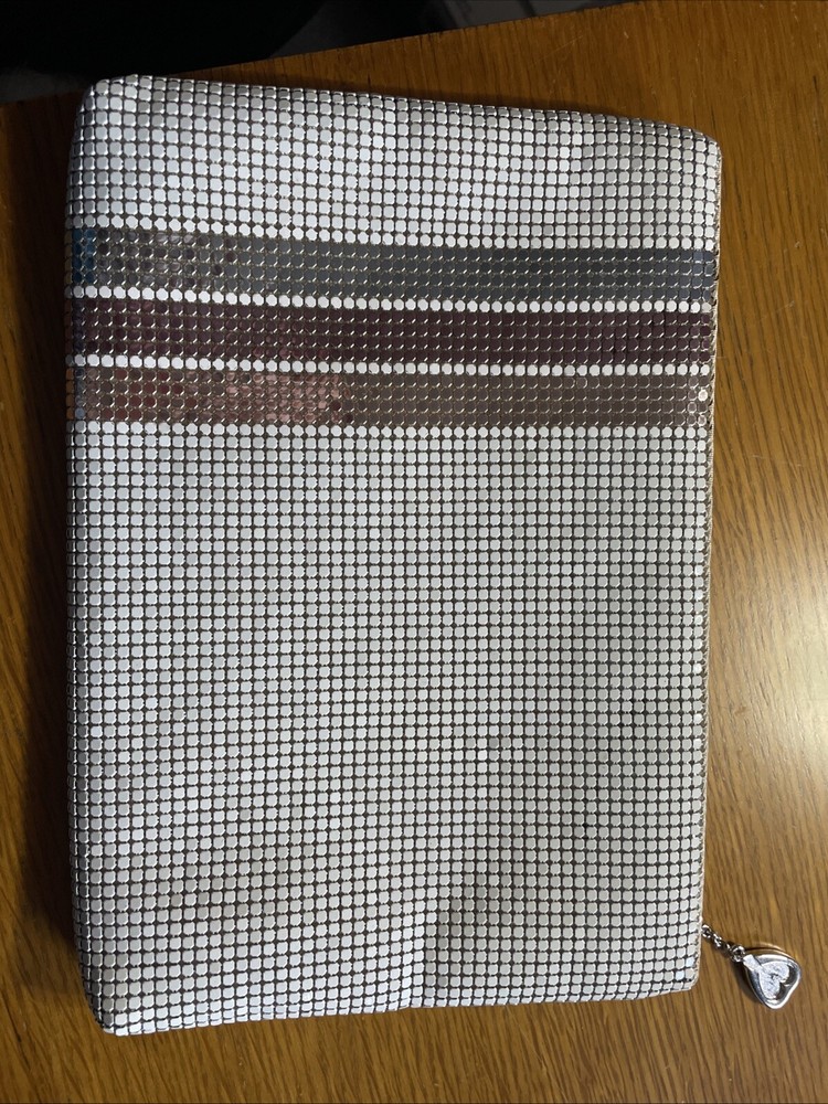 VINTAGE WHITING & DAVIS Multi Colored Striped Mesh Clutch Bag