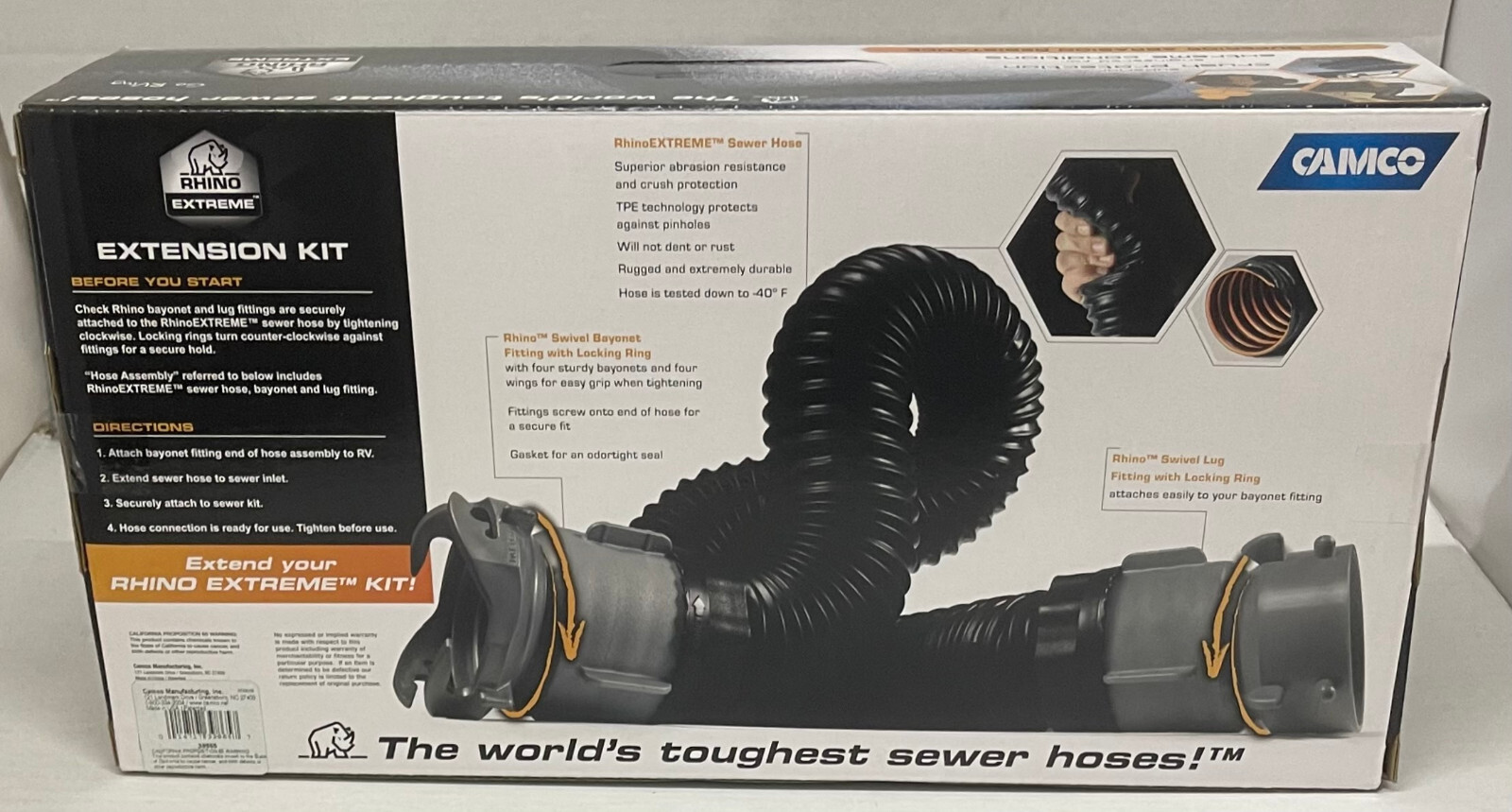 Camco RhinoEXTREME 5' Sewer Hose Extension with Pre-Attached Swivel Fittings