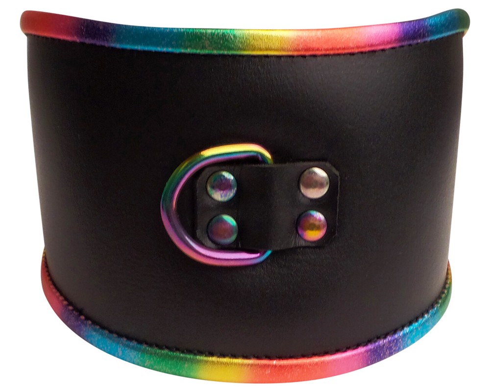 Rainbow Padded Leather Lockable Posture Collar - CuffStore