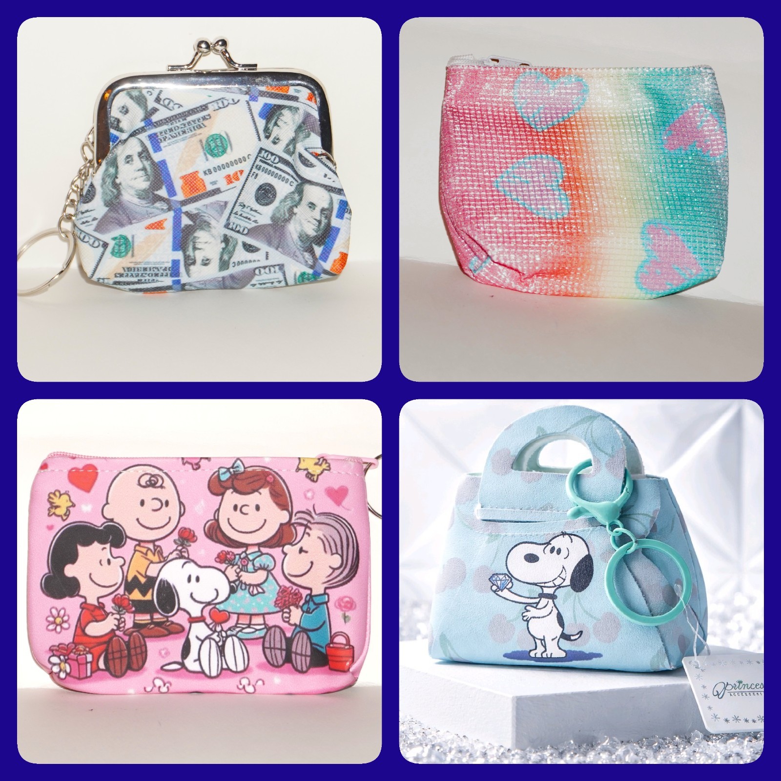Coin Purse Pouches Colorful Fun Cartoon Kids Keychain Ring Kiss Clasp U Pick NEW