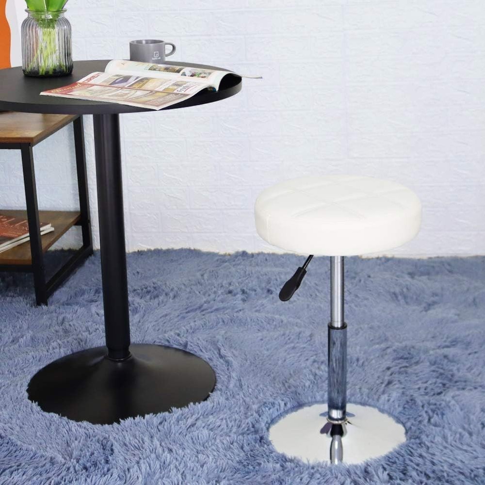 Adjustable Swivel Barstool White PU Leather 32cm Diameter 220lbs Maximum Load