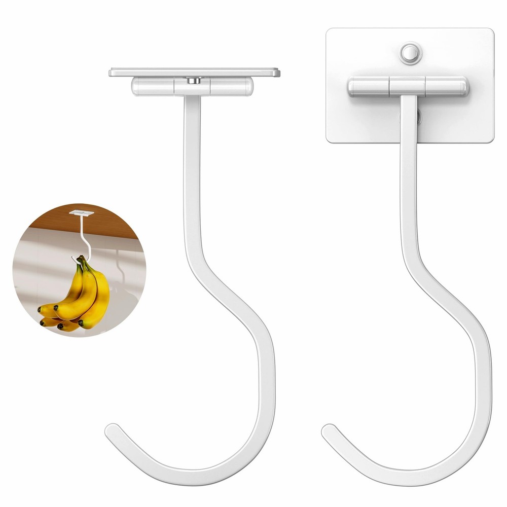 bussdis 2-Pack Under Cabinet Banana Hook - Foldable Magnetic 2 Pack, White