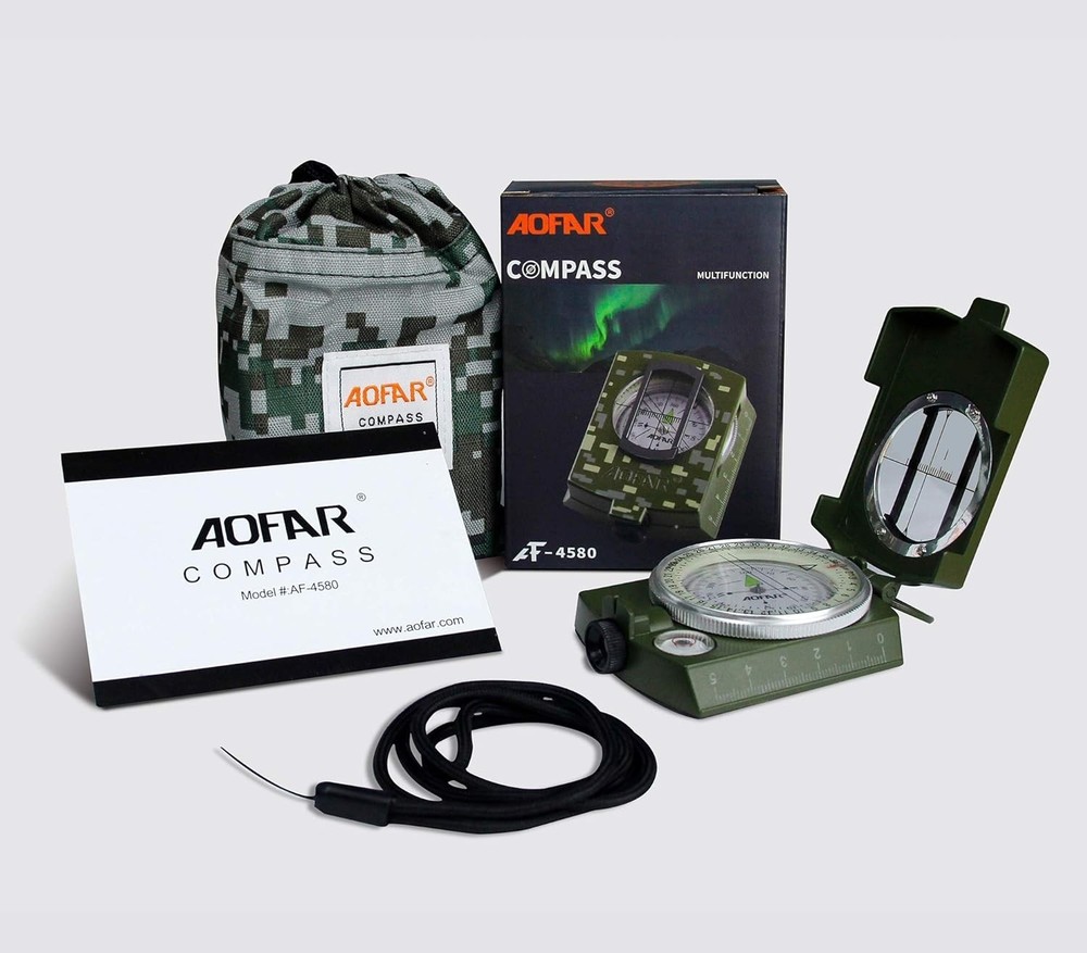 Military Compass,AF-4580 Lensatic Sighting Waterproof & Shakeproof W/ Map