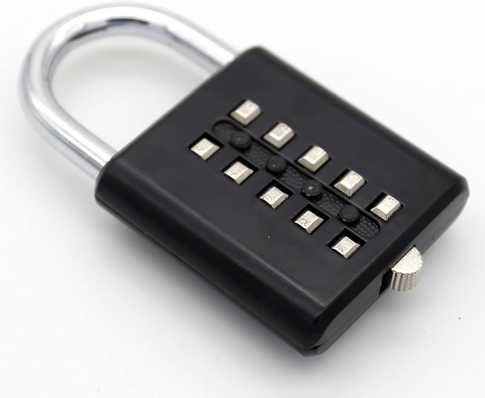 10 Digit Push Button Combination Padlock, 5 Digit Locking Mechanism, Black