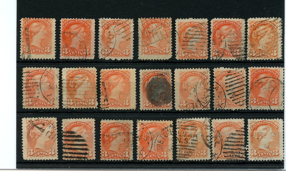 3 cent Small Queen Lot various cancels  used Canada
