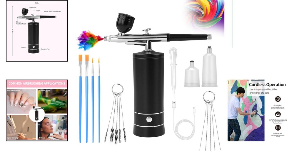 Rechargeable Wireless Airbrush with Compressor - Ideal for Delicate Detailing