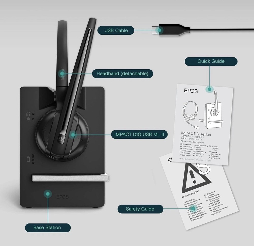 EPOS D 10 USB ML US II Wireless Headset DECT System Convertible 1000999