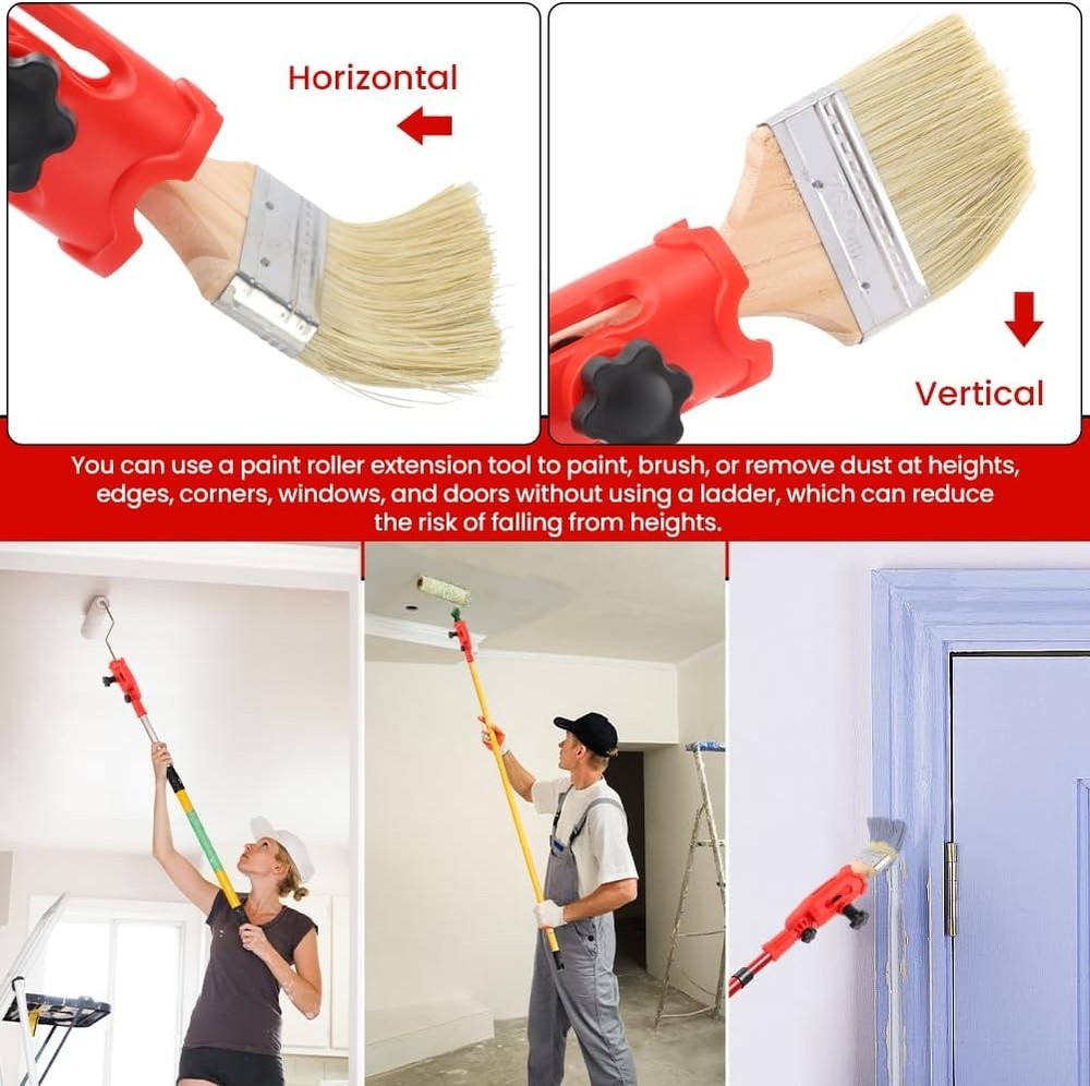 Multi Angle Paint Brush Extender with Brush, Roller Adapter for High Walls