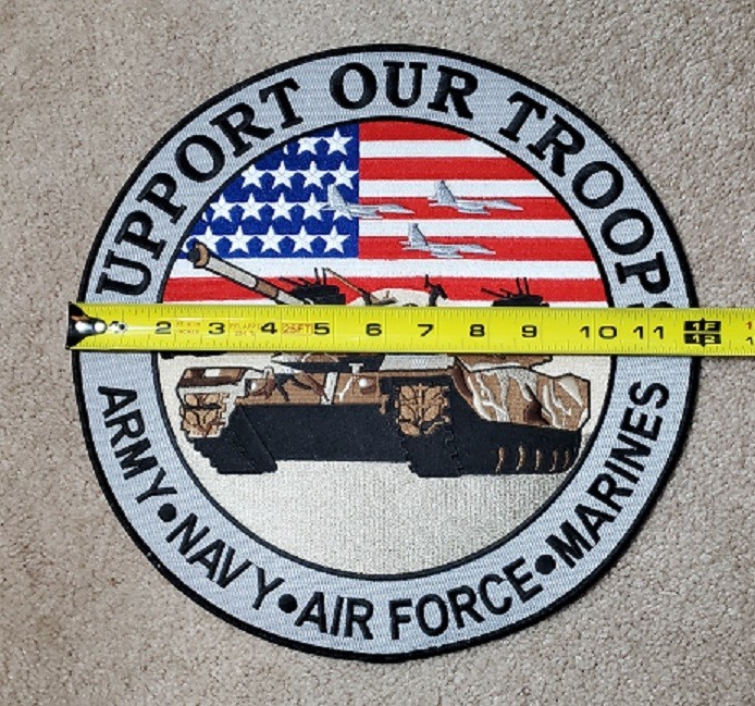 SUPPORT OUR TROOPS PATCH, 12", LARGE, ARMY, NAVY, AIR FORCE