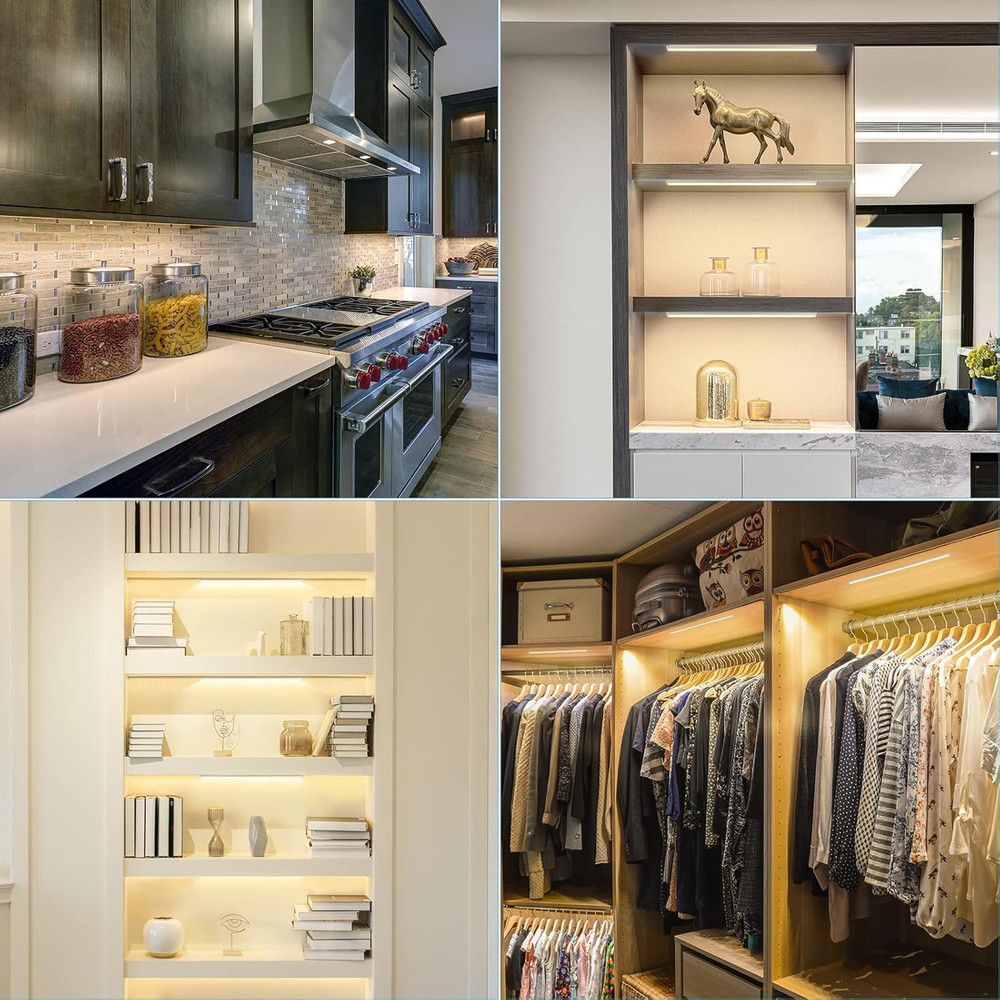 Black LED Shelf Lights, Display Cabinet Lights with Memory Function, 4 Pack x...