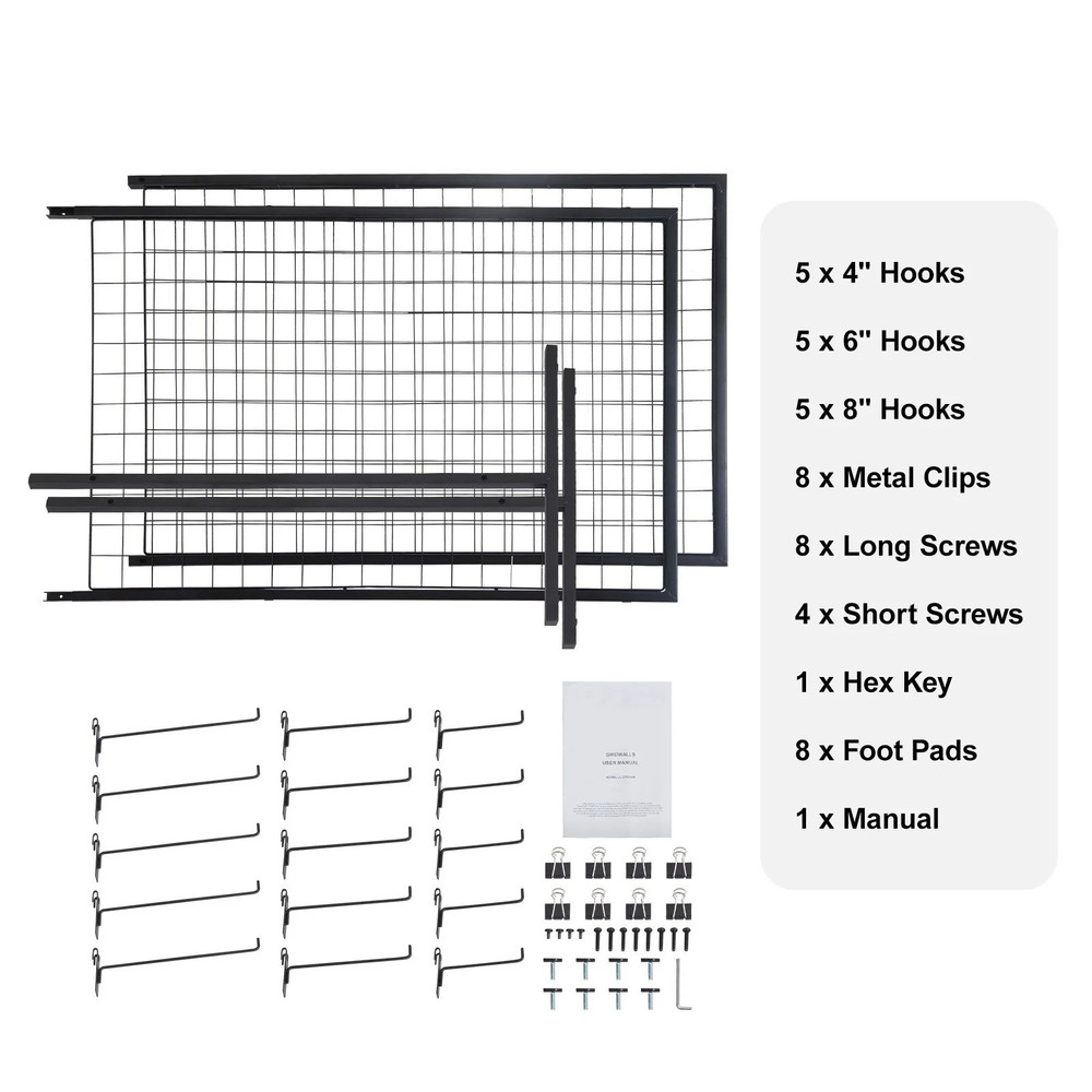 2 Pack Grid Wall Display Panels Floor Standing Wire Rack with Hooks USA