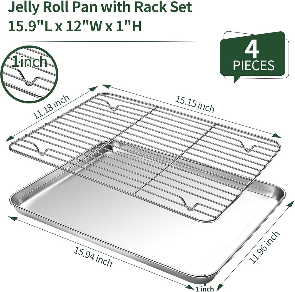 Baking Sheet & Cooling Rack Set 2 Baking Pans 2 Baking Racks Stainless Steel