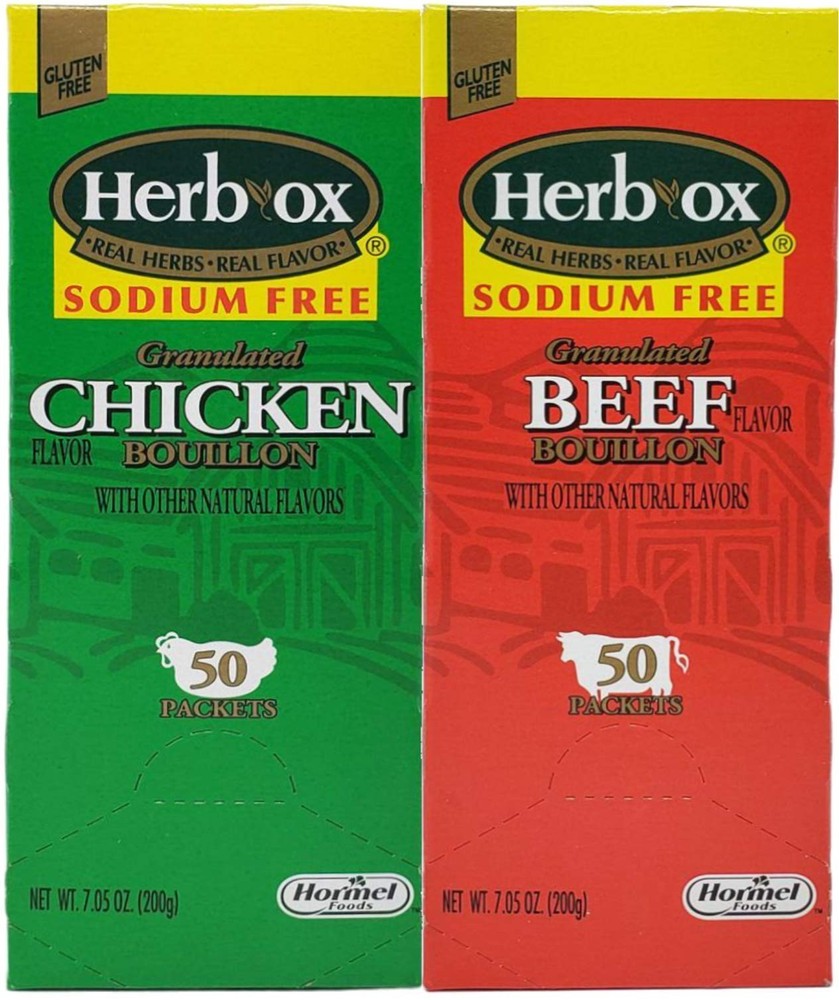 Sodium-Free Bouillon Packets Bundle - Beef & Chicken Flavor, 100 Total Packets