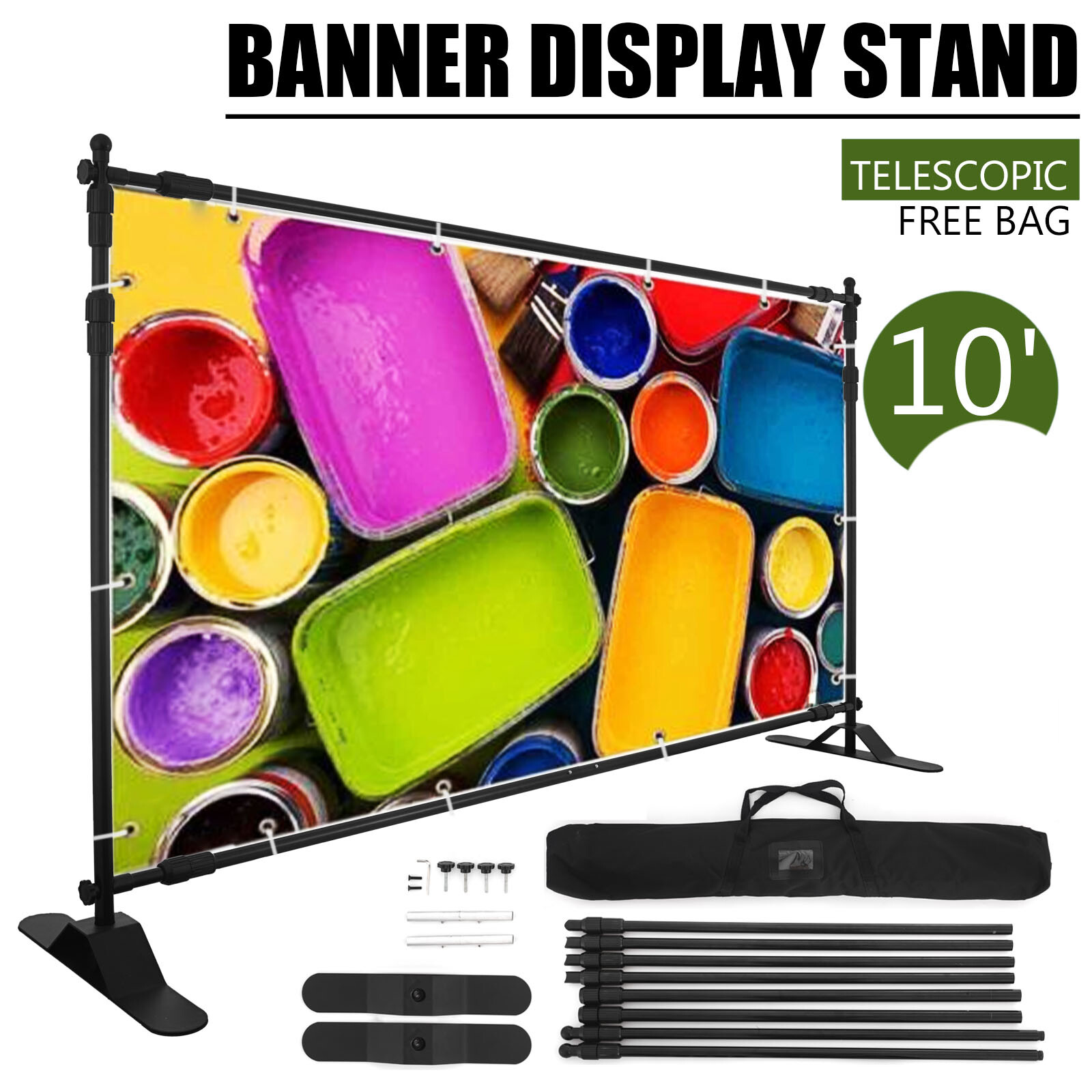 NEW 8x10Ft Banner Stand Heavy-Duty Backdrop Telescopic Adjustable Repeat Step