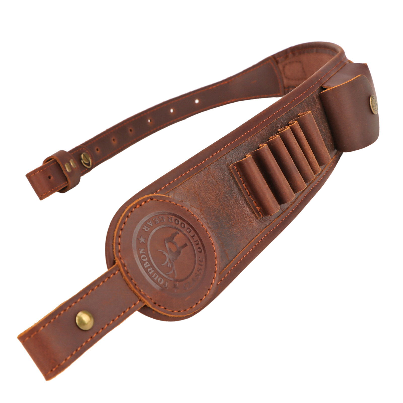 Tourbon PU Leather Rifle Sling Gun Shell Loops Hunt Ammo Strap .308.30-06,45-70