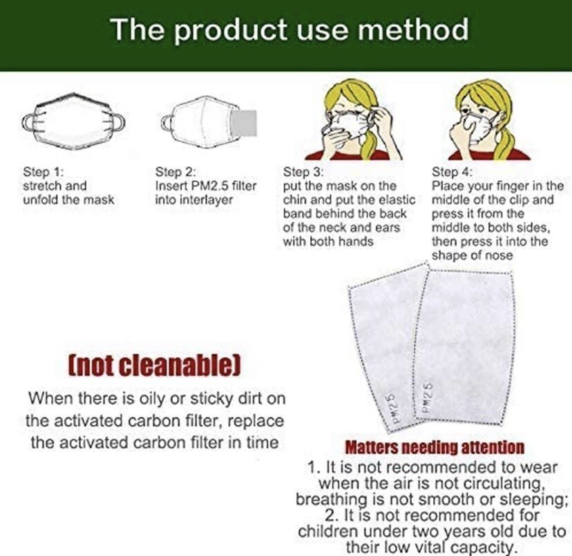 3PCS 3 Layers Face Cloth Mask Reusable Washable Adjustable With 3pc PM2.5 Filter