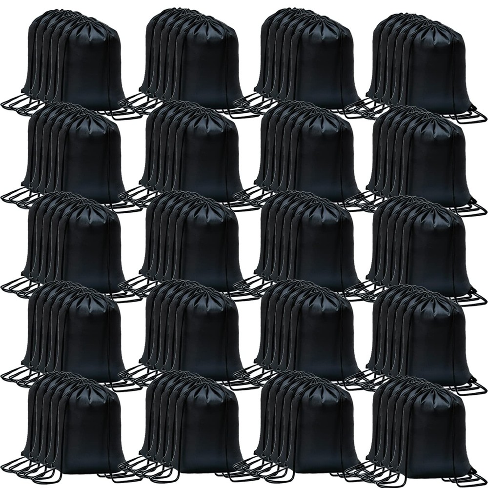 CAIHONG 100 Pack Drawstring Backpack Bulk Bags Black100P, Black