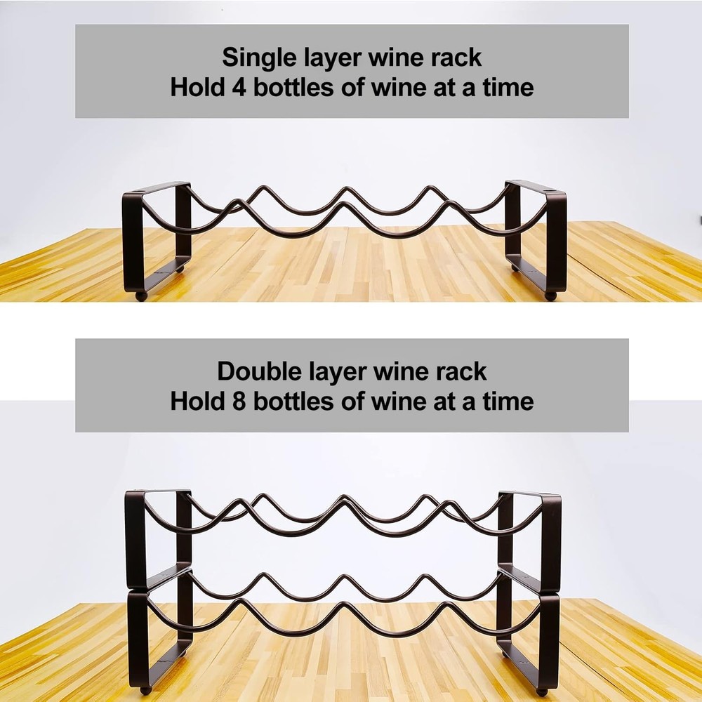 Carperipher Stackable Wine Rack Countertop, 8 Bottles 2 Tier Wine Cabinet Cou...