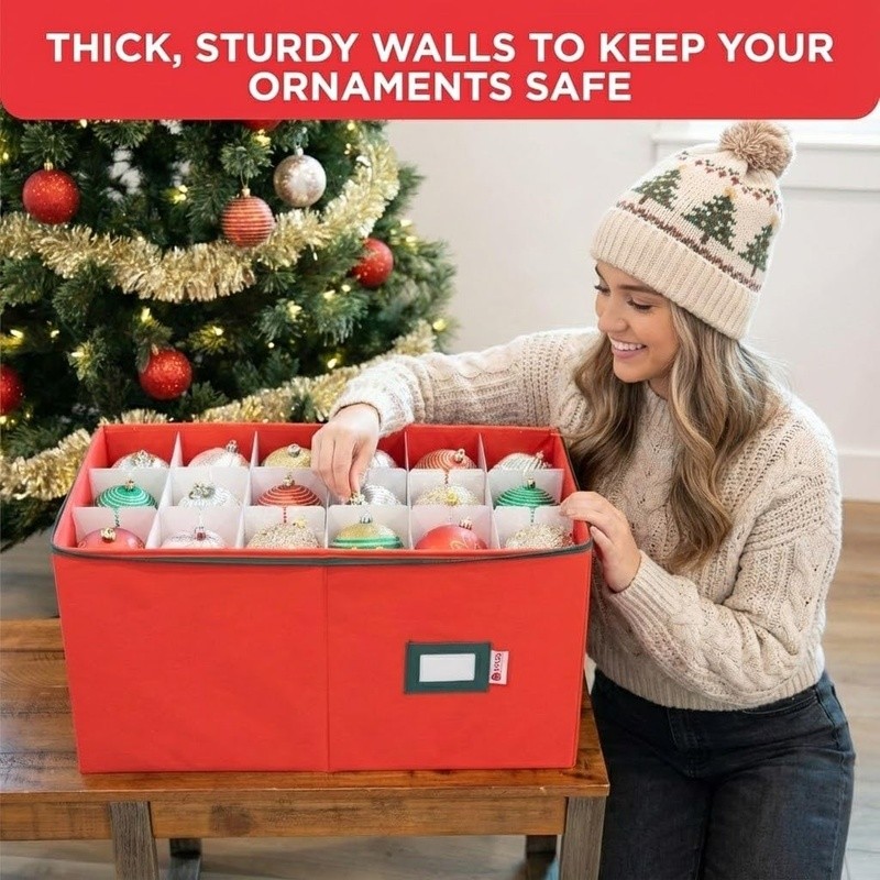 Ornament Storage Box W/ Customizable Dividers Durable Design Easy Organization