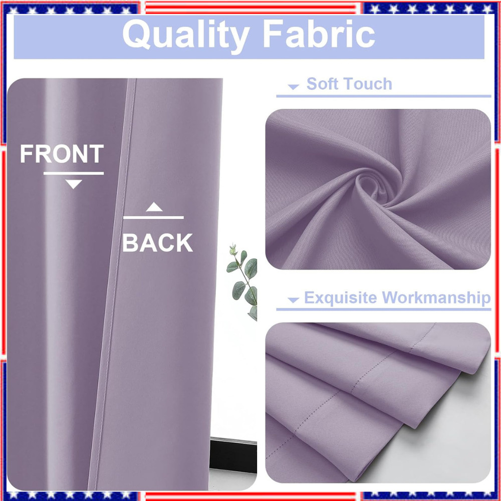 Light Purple Blackout Curtains for Kitchen 36 Inch Length 2 Panels Set, Solid Th