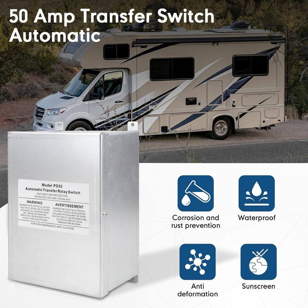 RV Automatic Transfer Switch 50A w/Remote for Generators Boats Homes