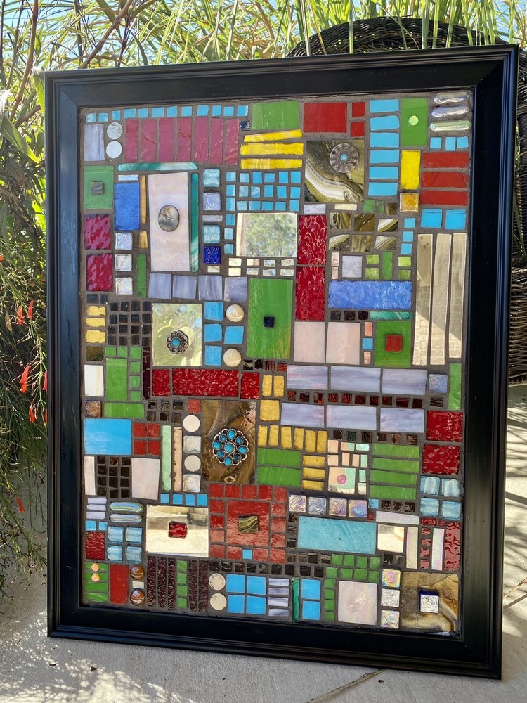 Modern Stained Glass Mosaic Panel Abstract OOAK