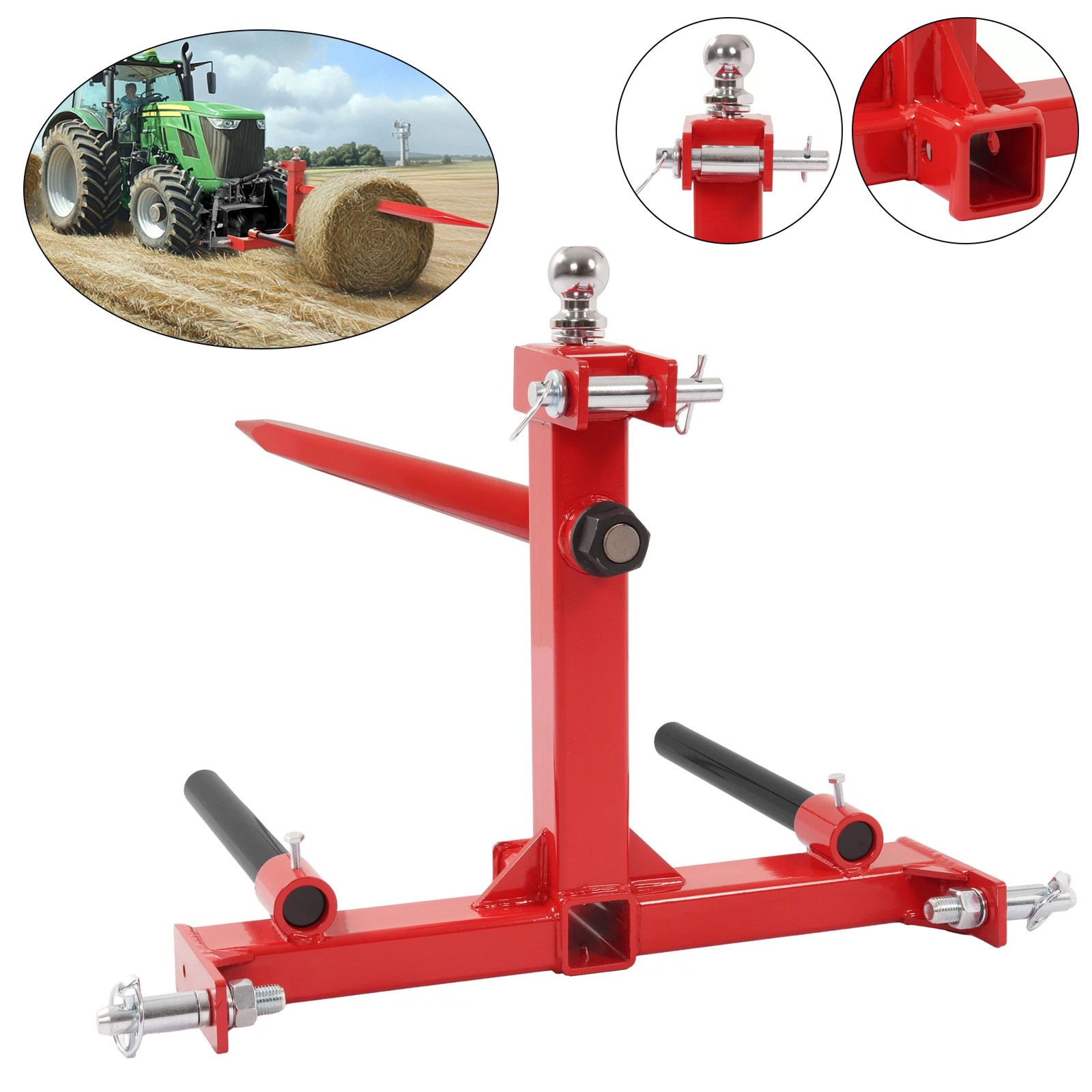 3 Point Hay Bale Spear Receiver Hitch Cat 1 Tractor W/Gooseneck Ball 3000 LB