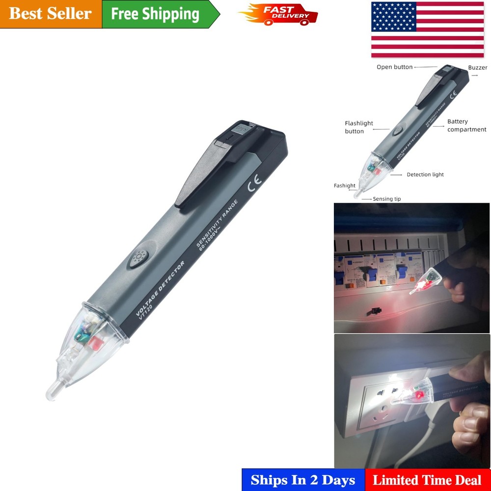Portable Voltage Detection Tool - Non-Contact, LED Flashlight, 60V-1000V Range