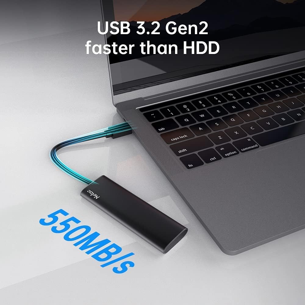 250GB Slim External SSD - USB 3.2 Gen 2, Shock Resistant for Secure Data Storage