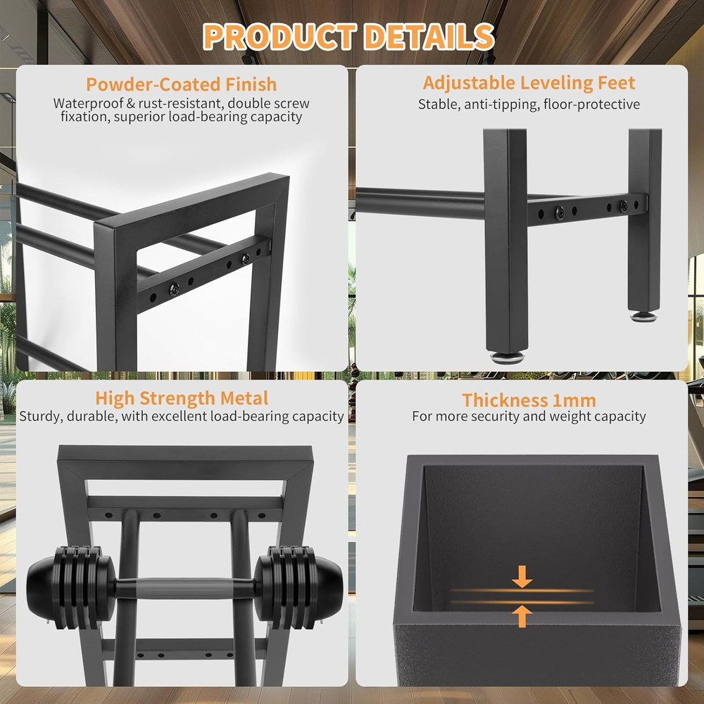 2-Tier Adjustable Dumbbell Rack, 300LB Capacity, Space-Saving Design