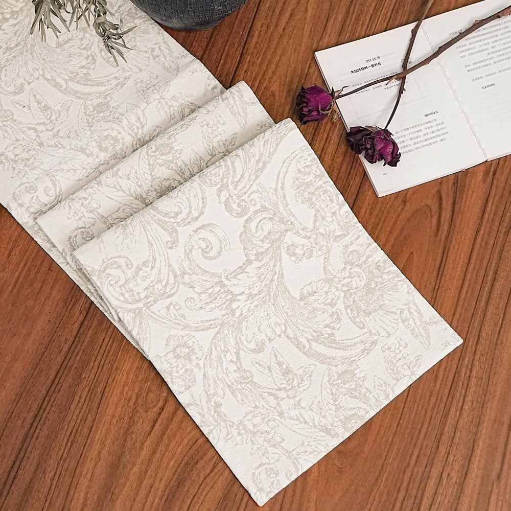 Beige Table Runner for Home Decor 90 Inches Long, Cotton Polyester Rustic Jac...
