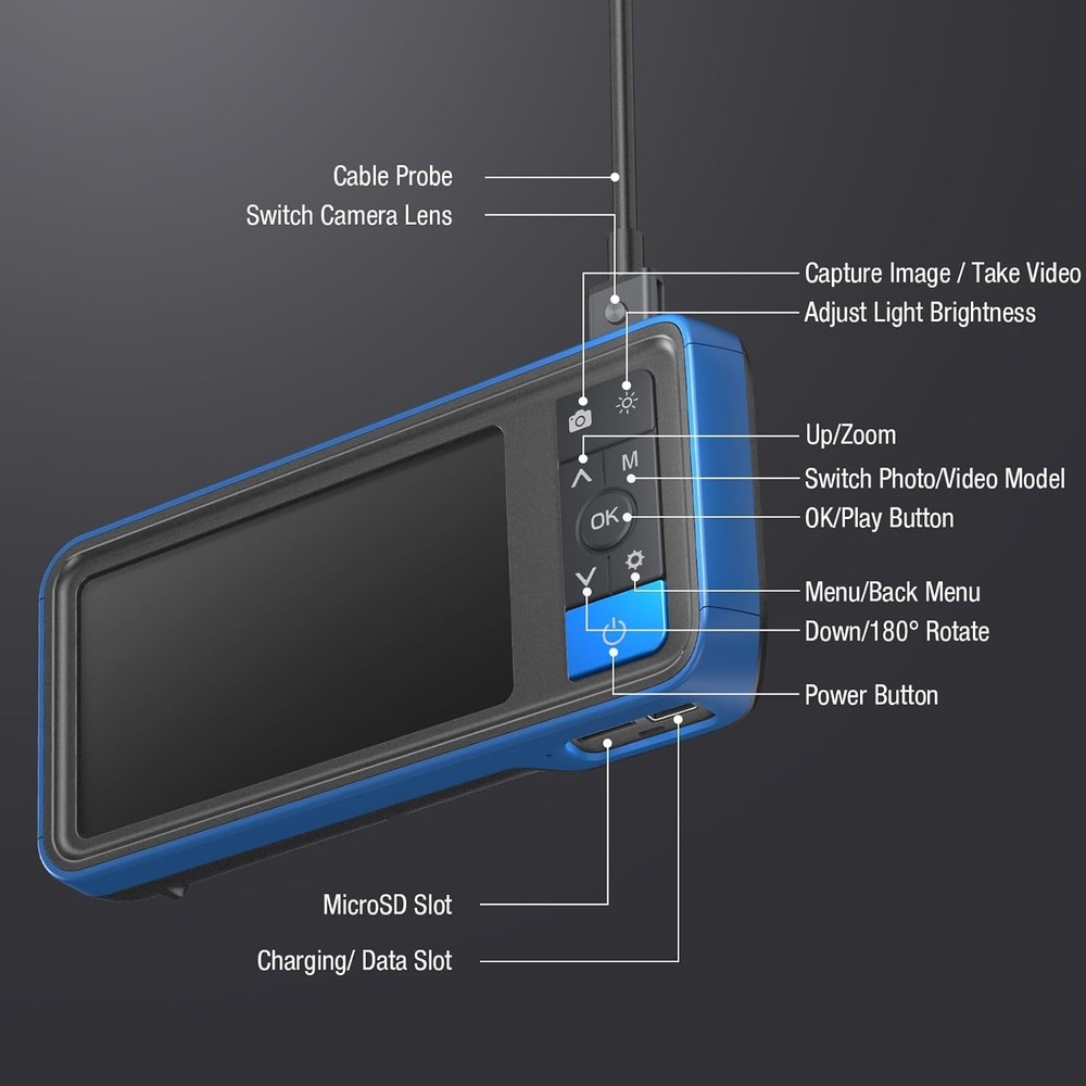 Dual Lens Endoscope Camera with Light and Flexible Cable for Engine Mechanic