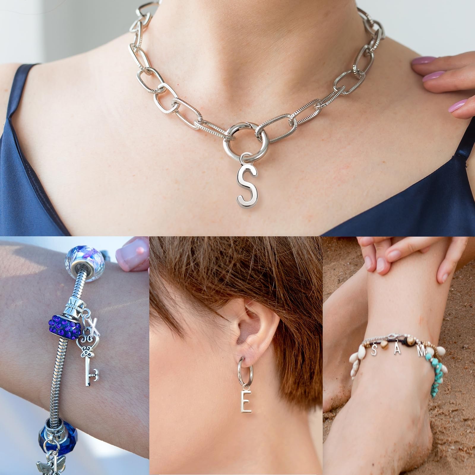 VICROIC 156 Pcs/6 Sets Silver ABC Alphabet Letter Charms, 0.6 inches,