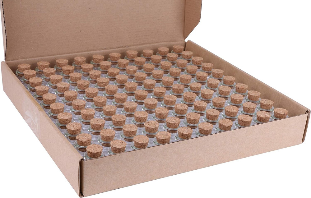 100 Count Small Glass Bottles with Corks,5ml Tiny Vials Clear Mini Jars