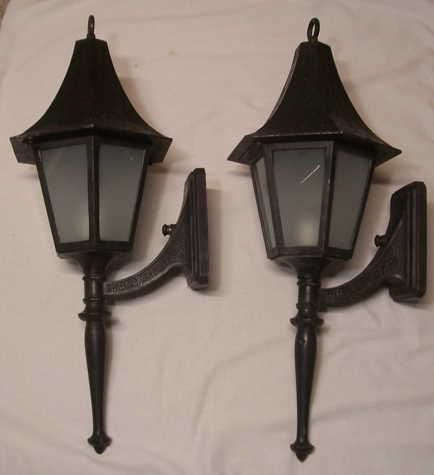 Vtg Sconce Light Pair Witch Hat Art Cast Porch Fixture TALL 31" Wired USA #Y82
