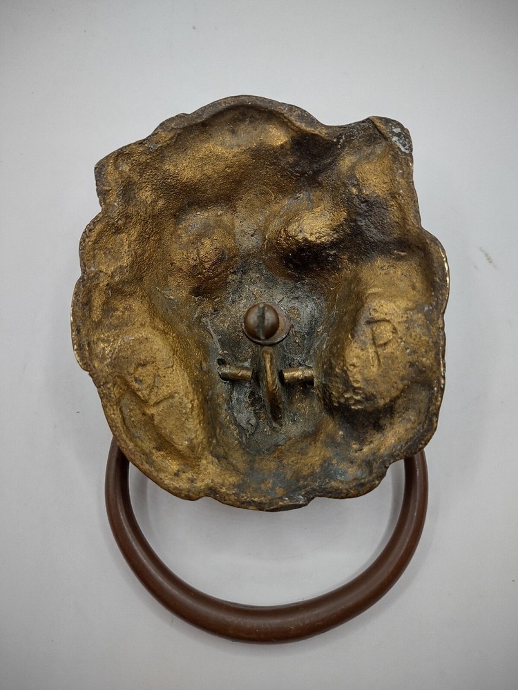 ANTIQUE VICTORIAN ARCHITECTURAL Brass LION HEAD DOORKNOCKER Cabinet PULL 5"