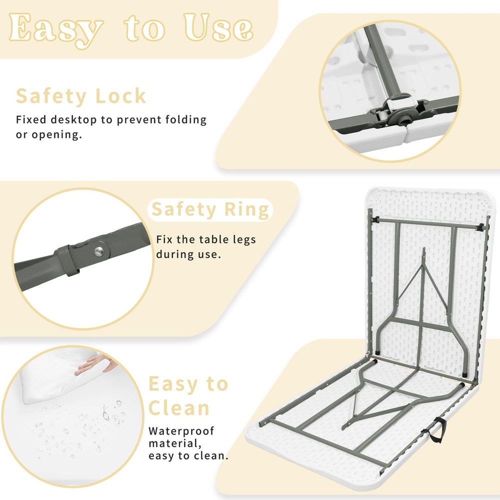 Folding Table 6 FT Lightweight Camping Table Portable Plastic Rectangular Out...
