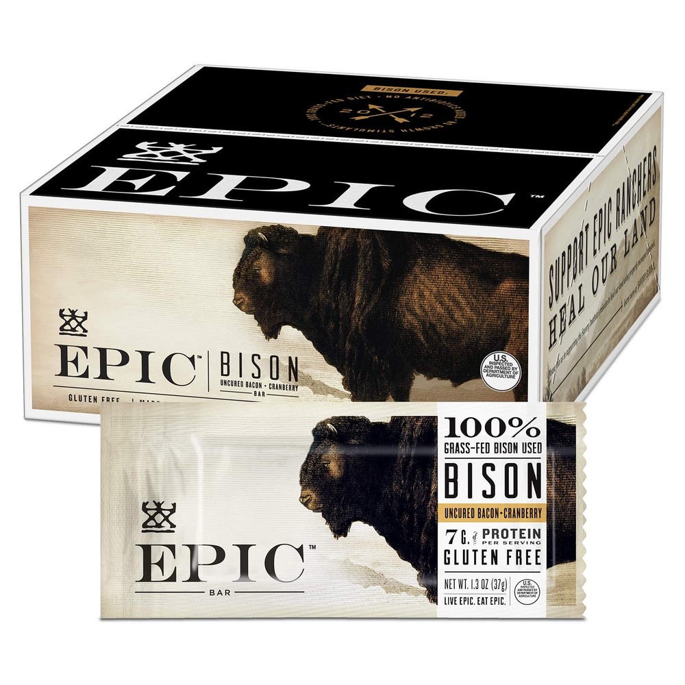 EPIC Uncured Bacon & Bison Bacon Cranberry Protein Bars Bundle (12 Count)