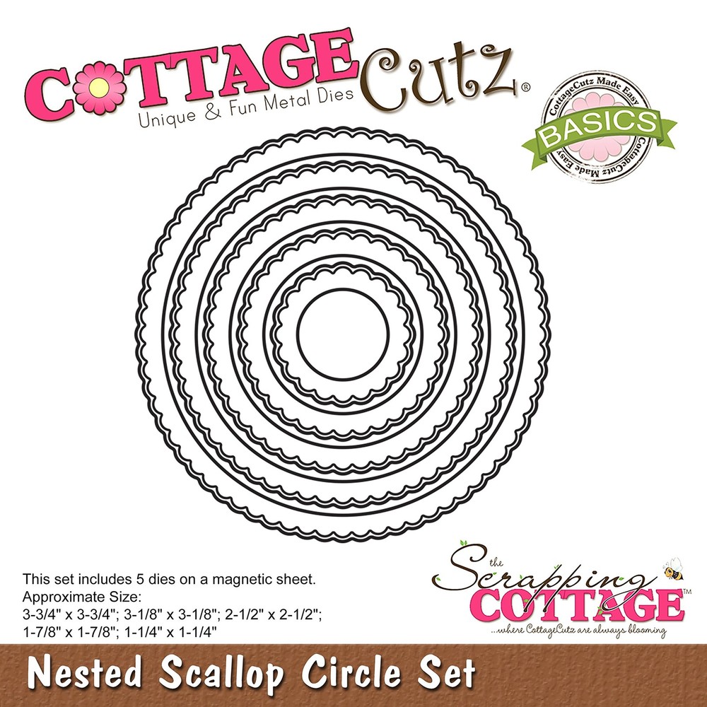 CottageCutz CCB-049 Nested Dies 5/Pkg-Scallop Circle NIP